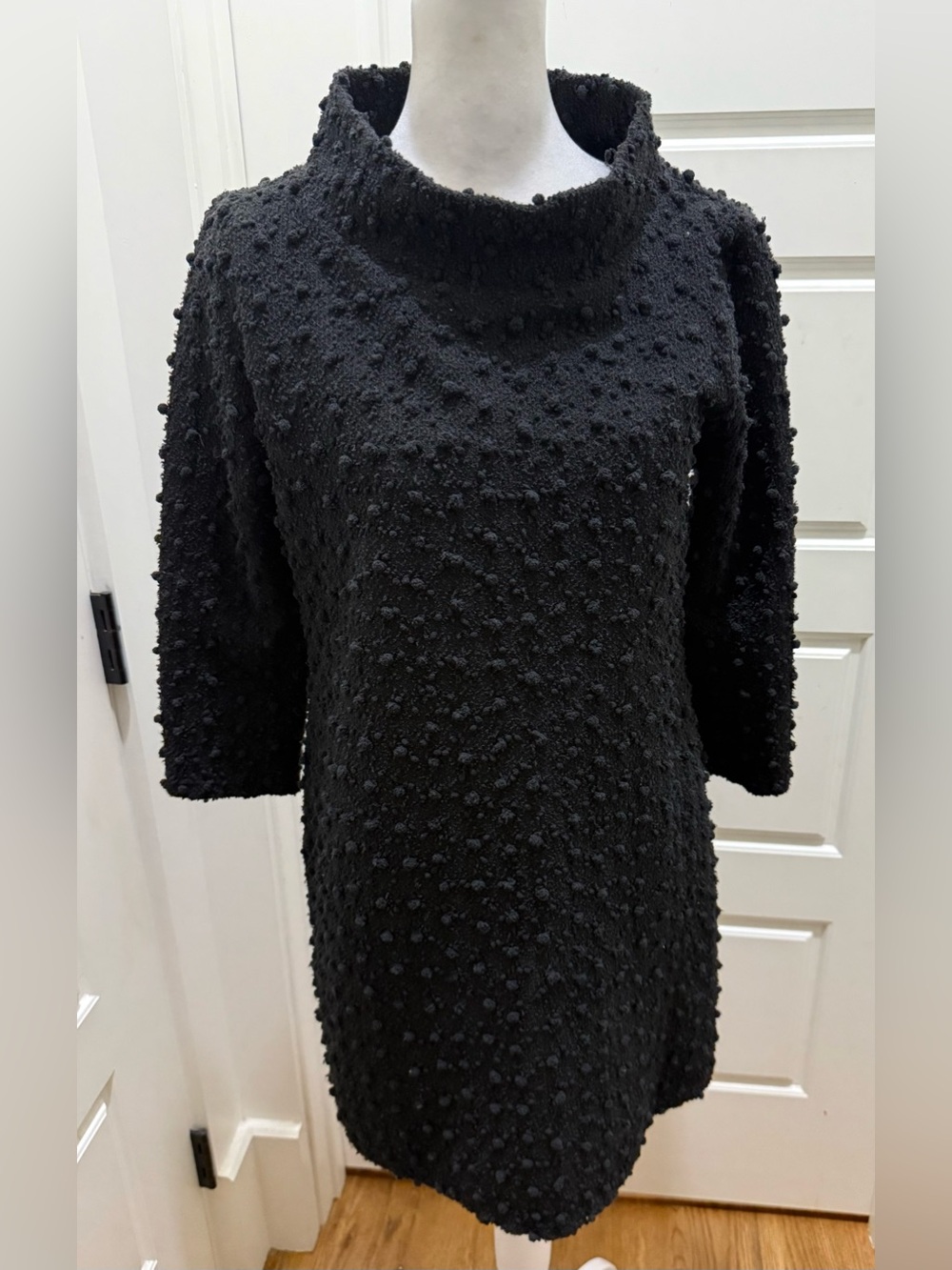 Uncle Frank. Black Pom Pom  Boucle Funnel Neck Dress. Size Small.